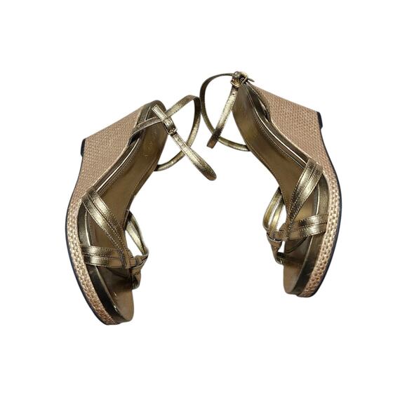Ralph Lauren Women's Gold Metallic Espadrille Wedge Sandals Sz 8.5 - Picture 4 of 9